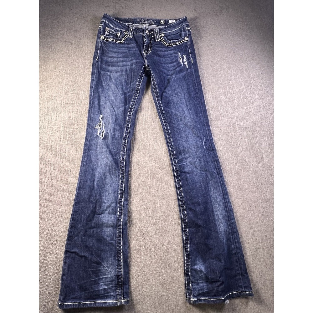 Miss Me Jeans Bootcut Women 28x33 Blue Distressed Embroidered Embellished Cowboy